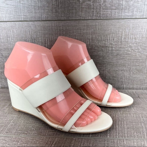 Nanette Lenore sz 7 Isabel white and clear wedge sandals - Picture 5 of 12